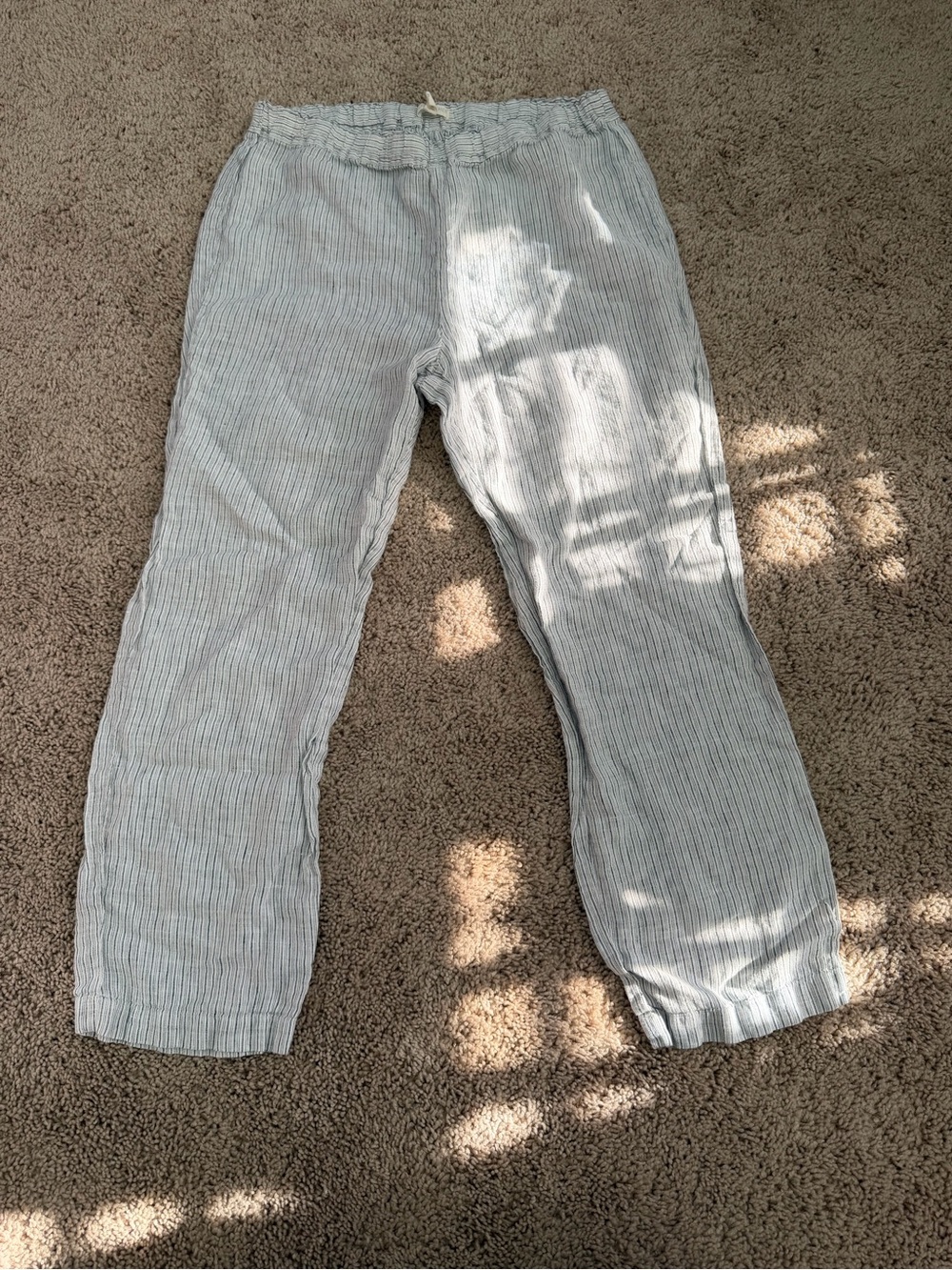 Eileen Fisher White Black Striped Linen Straight Leg Pants Petites PS 32"